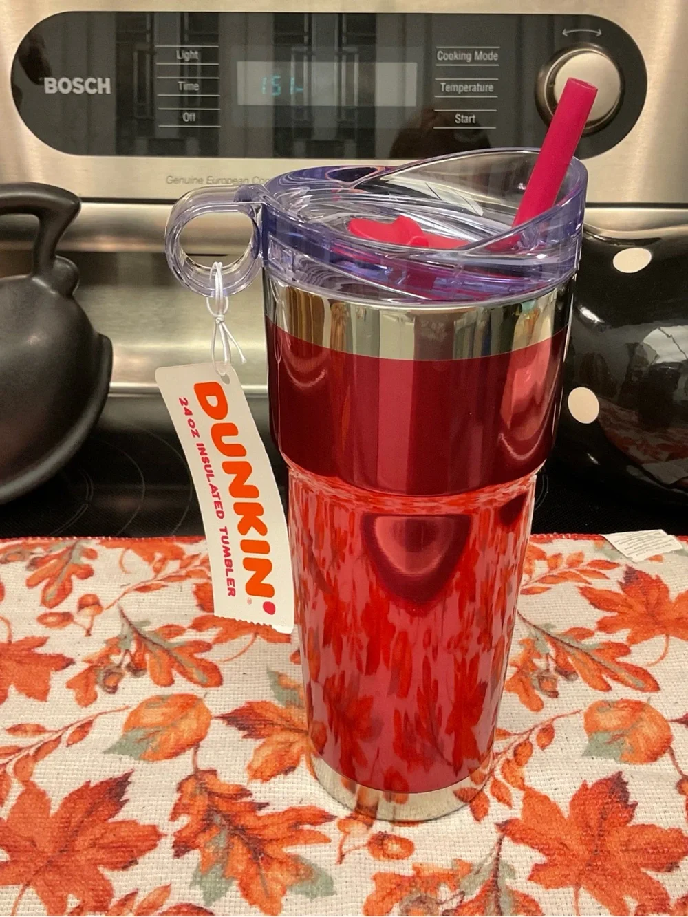 Magenta Insulated Travel Tumbler with Straw